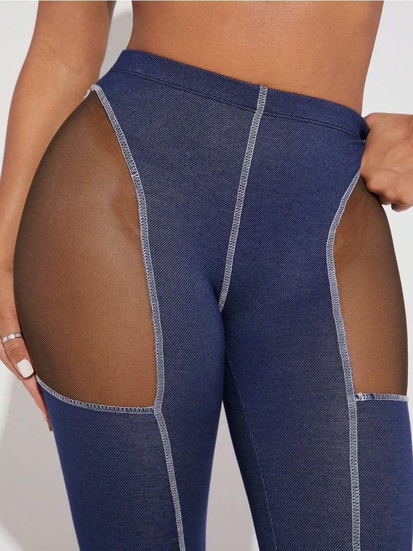 Asavvy Sheer Panel Contrast Stitch Pants