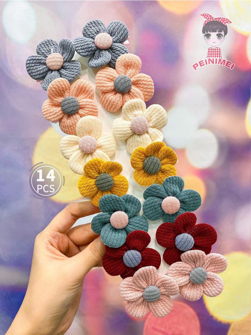 14pcs Girls' Candy-colored Flower Hair Clips