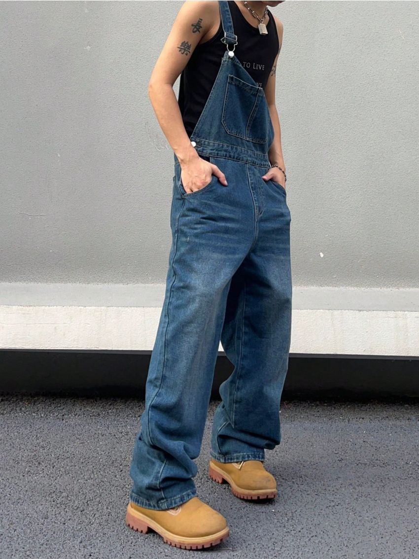Manfinity Hypemode Men's Loose Fit Denim Overalls With Pockets