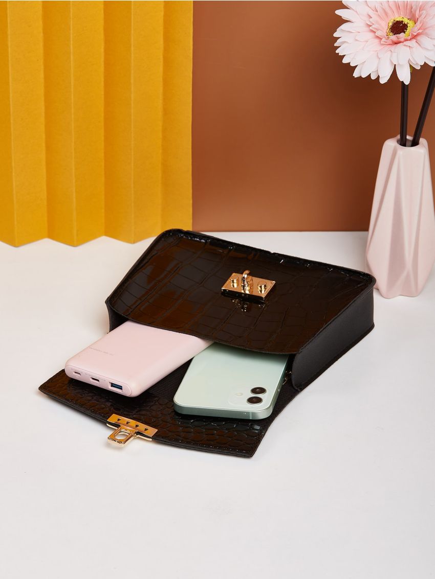 Mini Minimalist Croc Embossed Flap Square Bag