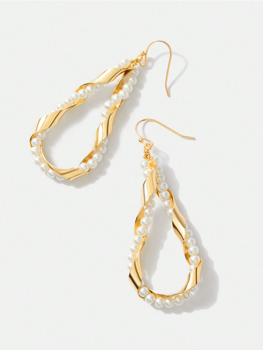 MOTF PREMIUM 18K GOLD PLATED PERSONALITY PEARL WRAPPED IN WATER-DROP DESIGN EARRINGS