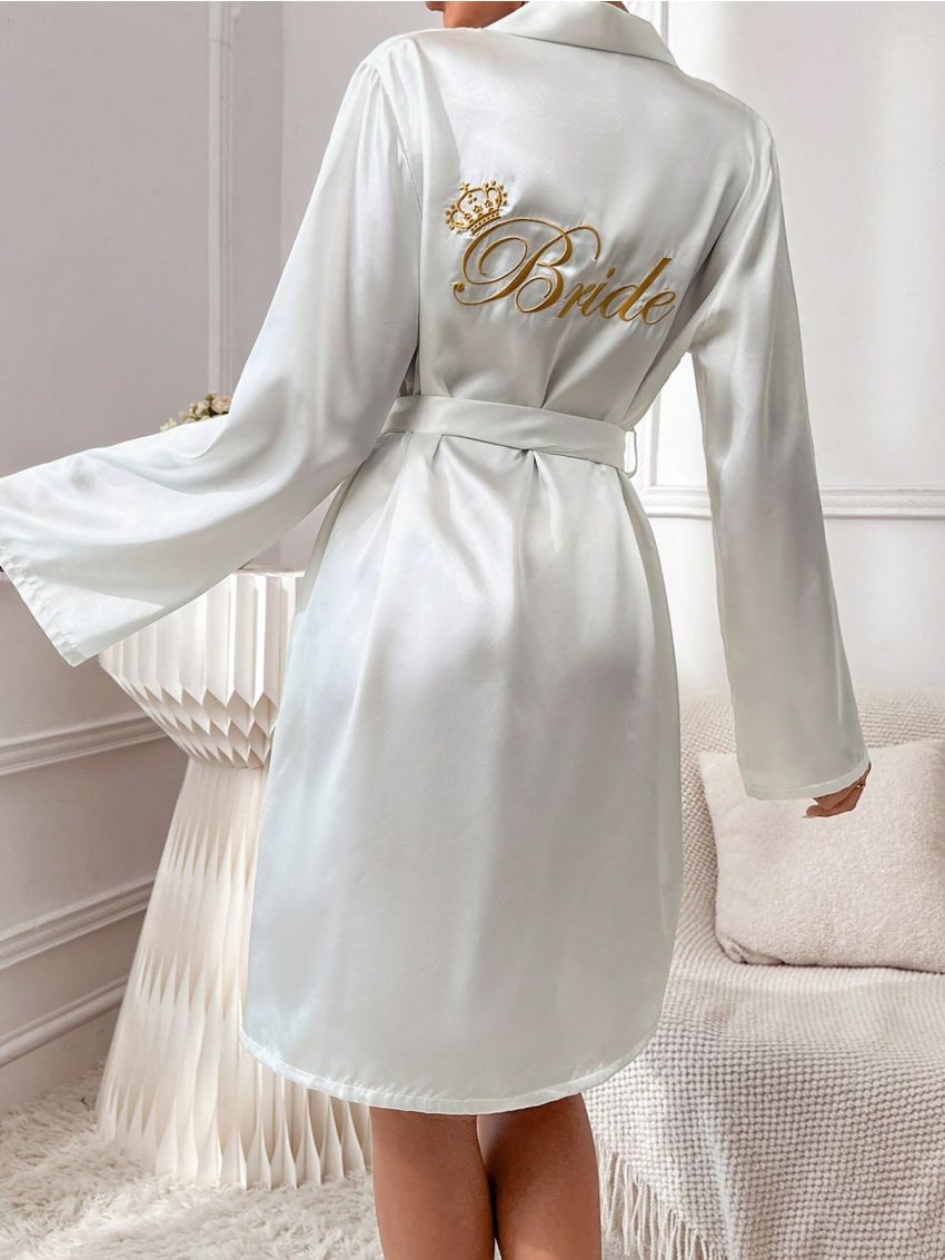 Women's Alphabet Embroidery Belted Bathrobe