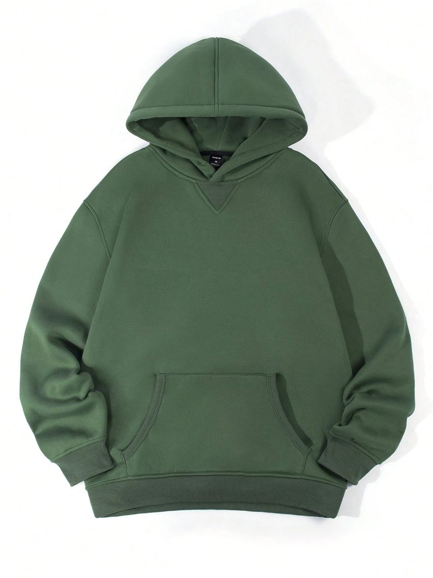 SHEIN In My Nature Men Solid Kangaroo Pocket Outdoor Hoodie