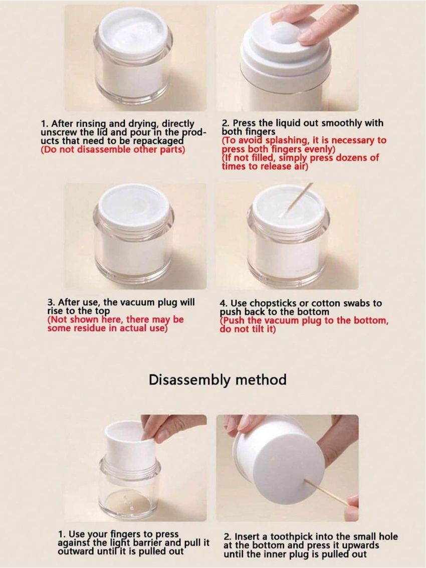 1 piece moisturizing pump container 15ml/30ml/50ml push bottle, travel bottle lotion dispenser, refillable cream jar vacuum bottle travel size cream and lotion empty cosmetic container for serum, shampoo, lotion and toiletries , Easy to use and