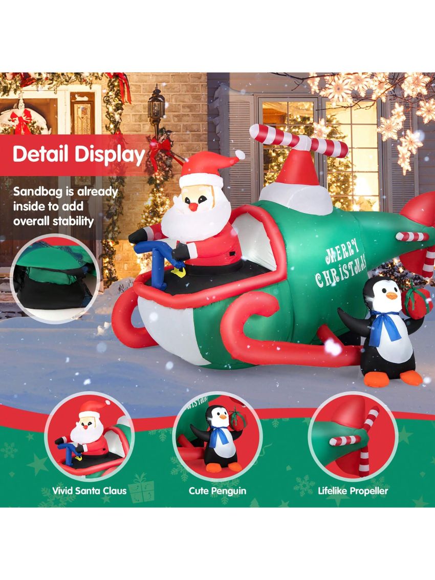 Gymax 6.5FT Inflatable Christmas Flying Helicopter Santa Claus Party Decor w/ LED Lights