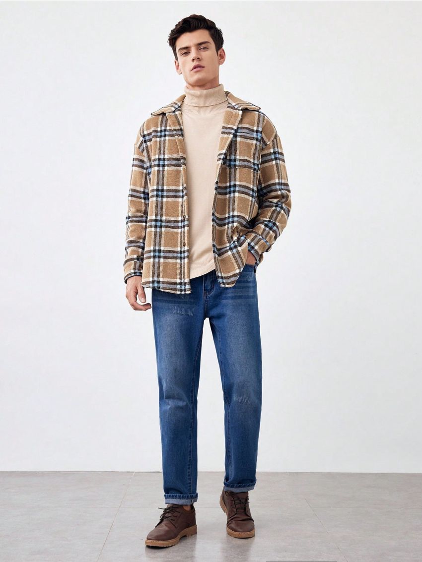 Manfinity Homme Men's Plaid Shirt Jacket