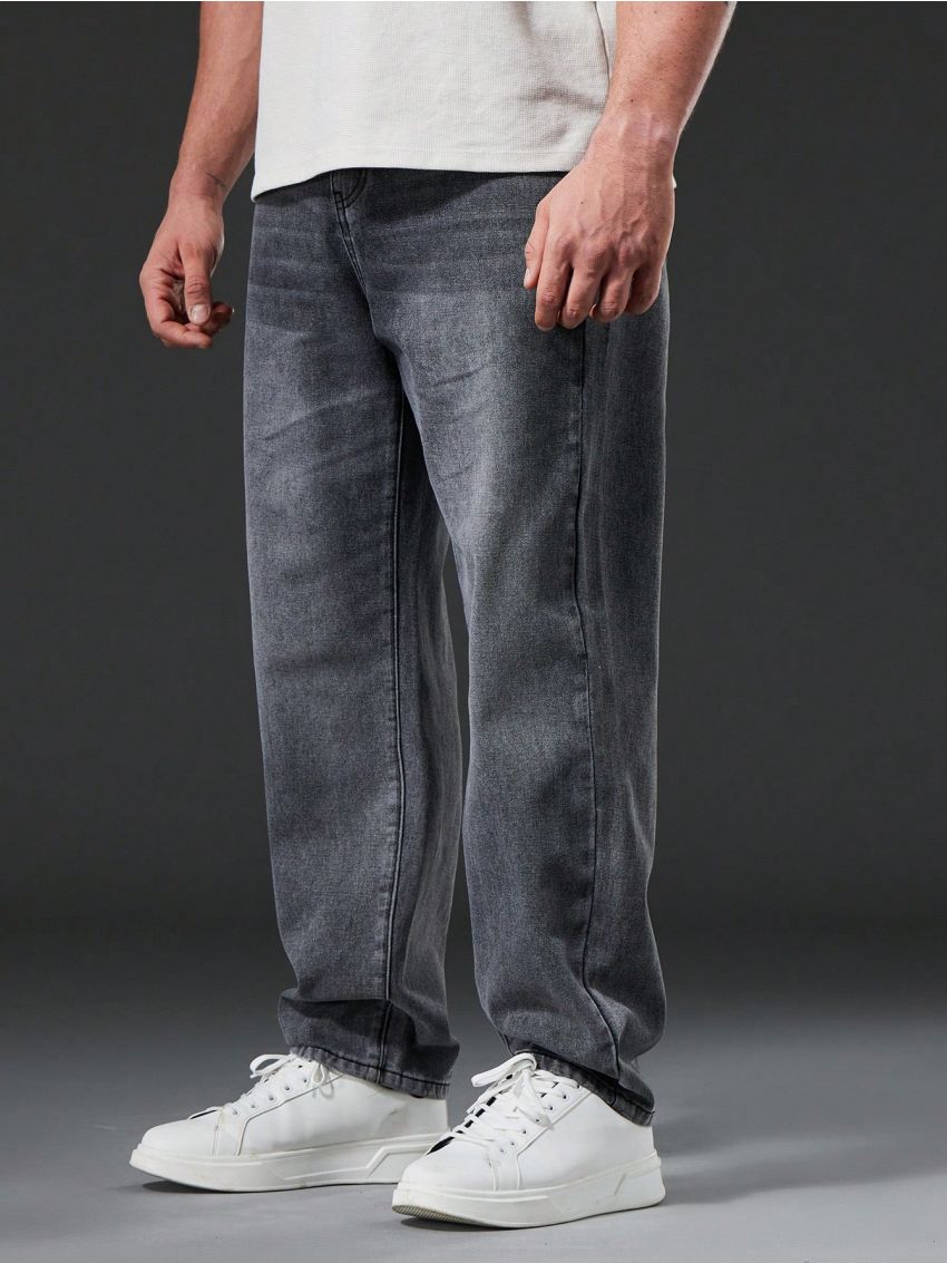 Men Plus Slant Pocket Straight Leg Jeans