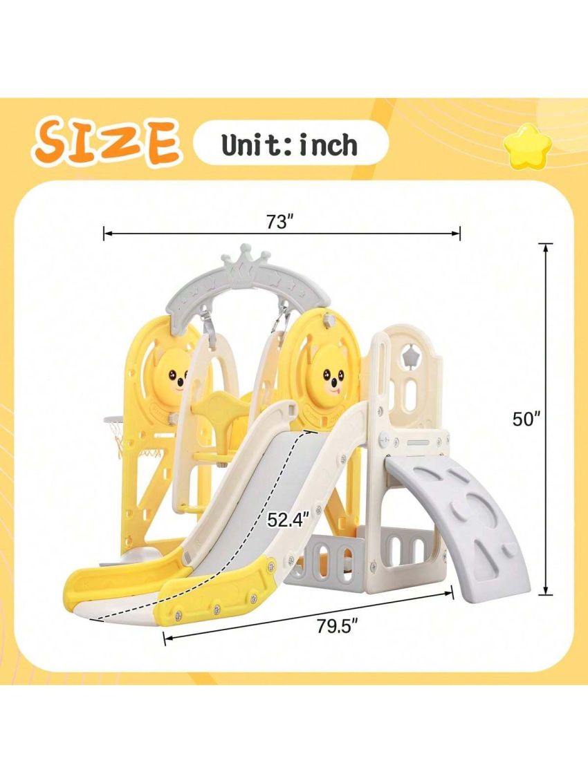 Merax Toddler Slide and Swing Set 5 in 1, Kids Playground Climber Slide Playset with Basketball Hoop Freestanding Combination for Babies Indoor & Outdoor