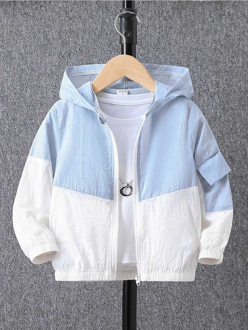 SHEIN Boys' Casual Colorblocked Thin Long Sleeve Jacket Sports Summer Outwear