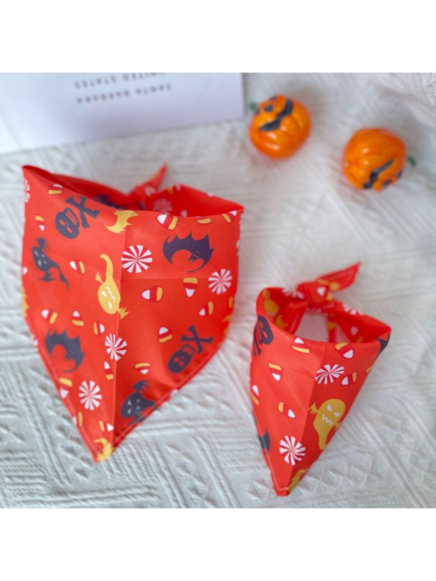 Halloween Pumpkin Bat Pattern Pet Bandana Triangle Bibs For Dogs And Cats