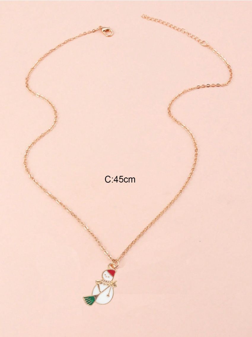 1pc Snowman Sweeping Floor Card Shaped Alloy Pendant Necklace, Suitable For Festival Dressing Up