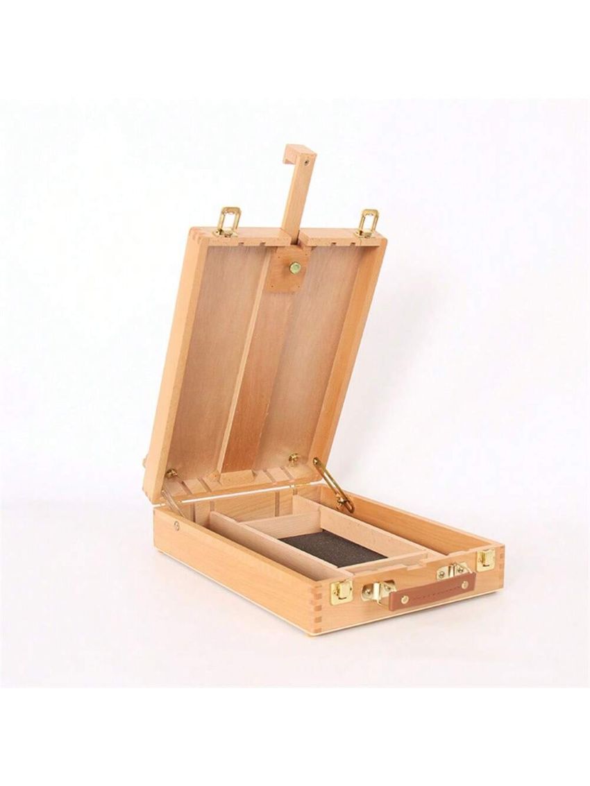 Portable Beech Sketch Box With Easel Impact-resistant 4 Compartments Storage Box With Handle 36x27x11.5cm