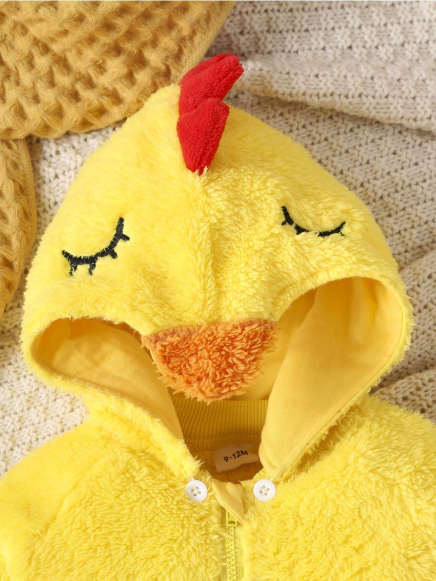 SHEIN Infant Boys' Cute Embroidered Duck Long Sleeve Plush Costume Winter Outfit