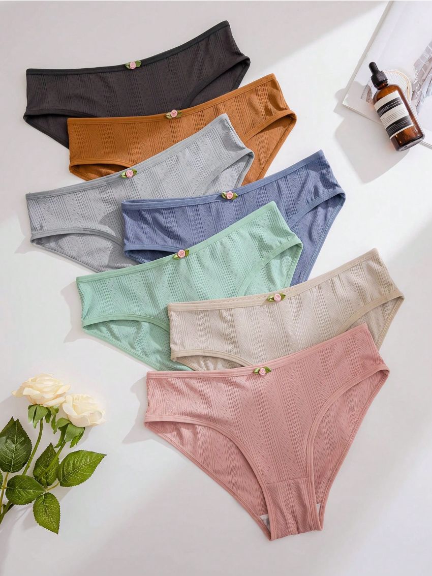 5pcs Women'S Triangle Panties With Flower Embellishment