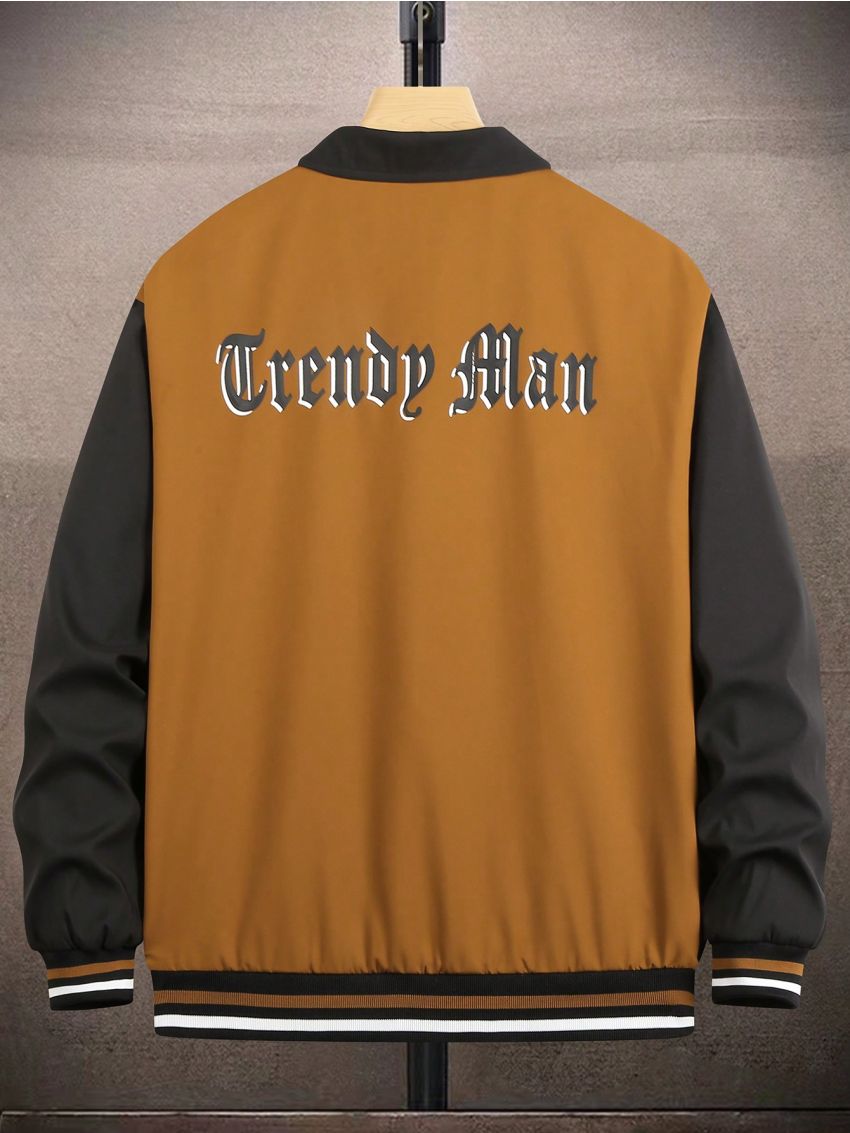 Manfinity Homme Men Letter Patched Striped Trim Drop Shoulder Varsity Jacket