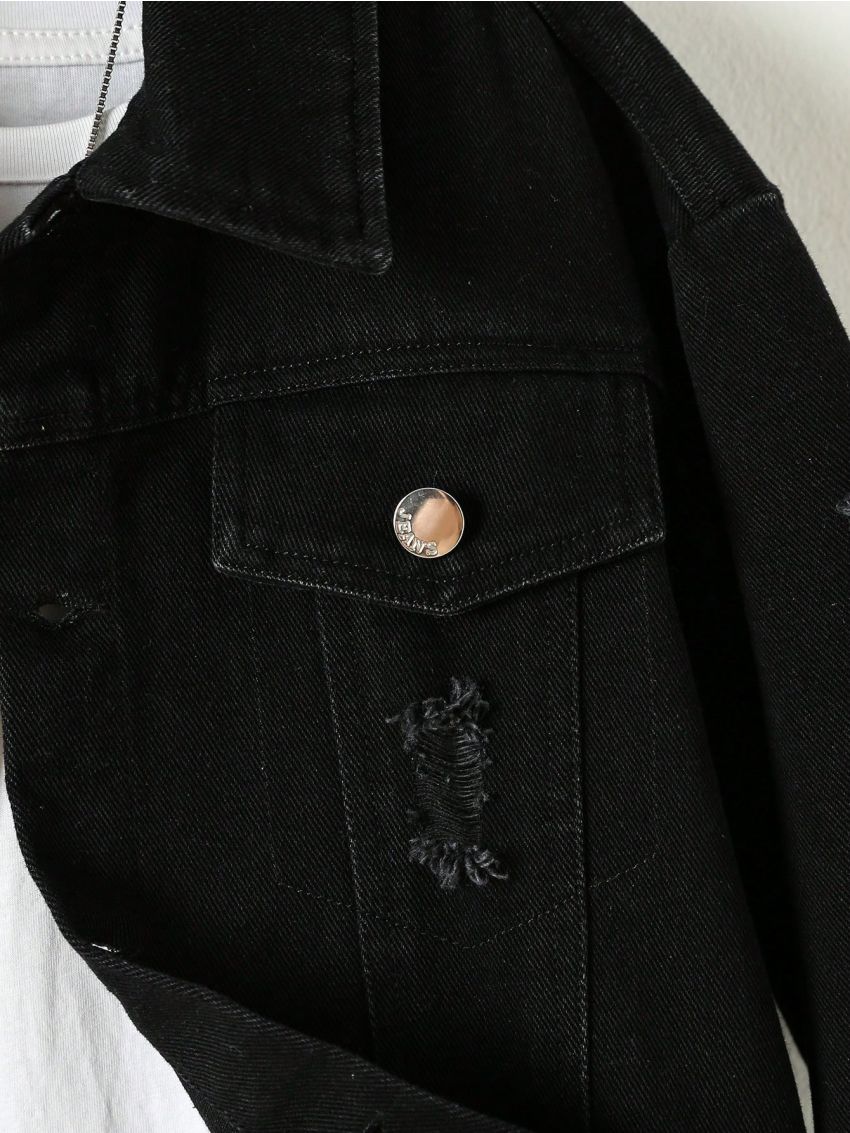 Tween Boy Ripped Flap Detail Denim Jacket Without Tee