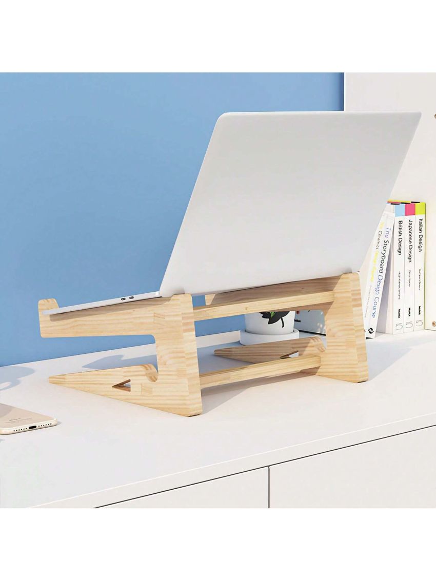 Protable Laptop Stand, Wooden Vertical Laptop Stand for Desk, Laptop Stand Compatible with MacBook Air Pro/Dell XPS/HP/Lenovo, Other Laptops Sizes 9 to 17 Inches