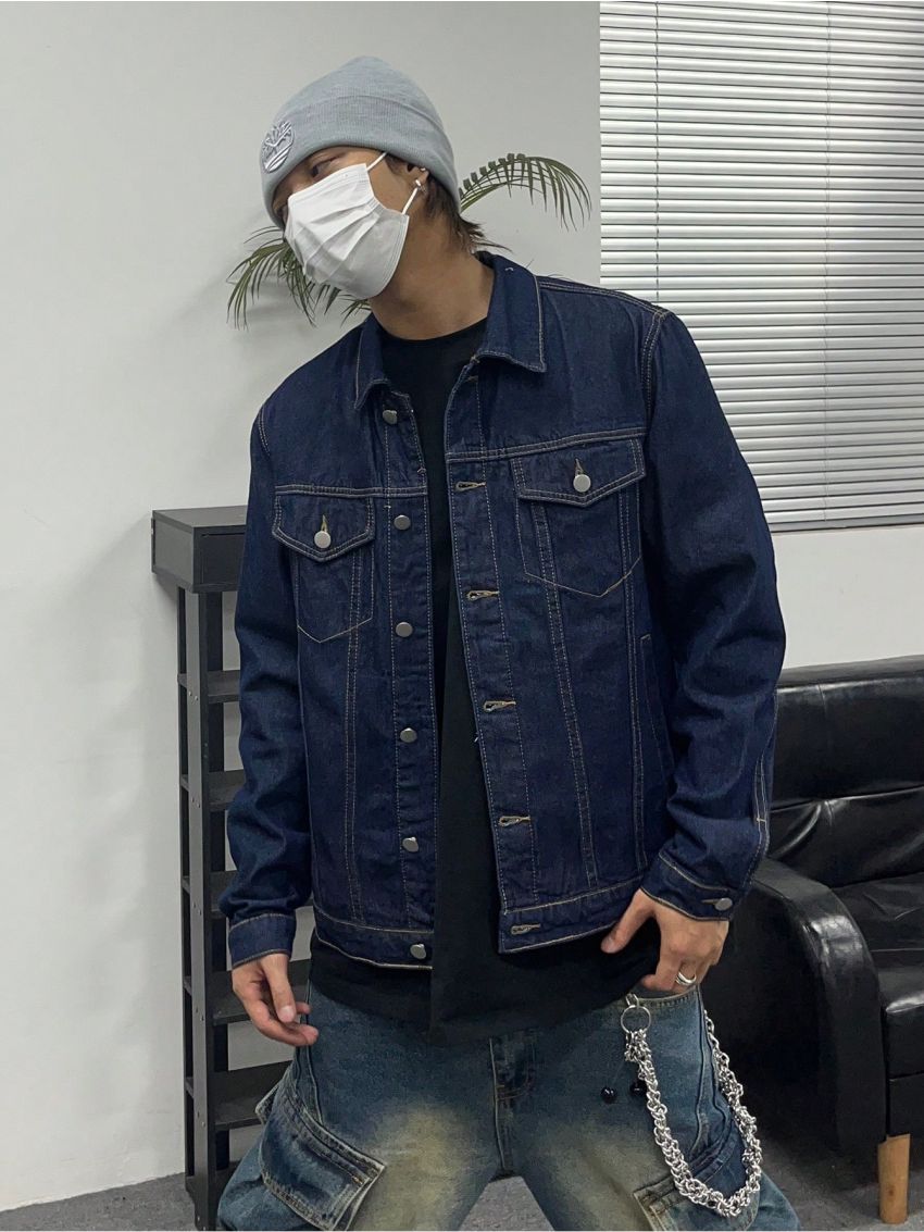 Men's Outer Seam Decor Double Pocket Design Denim Jacket