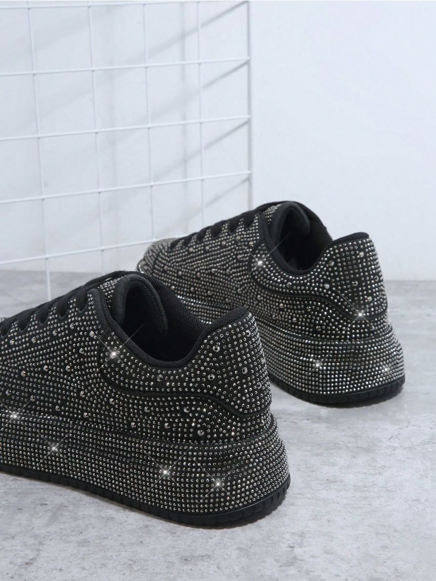 Rhinestone Decor Lace-up Front Skate Shoes