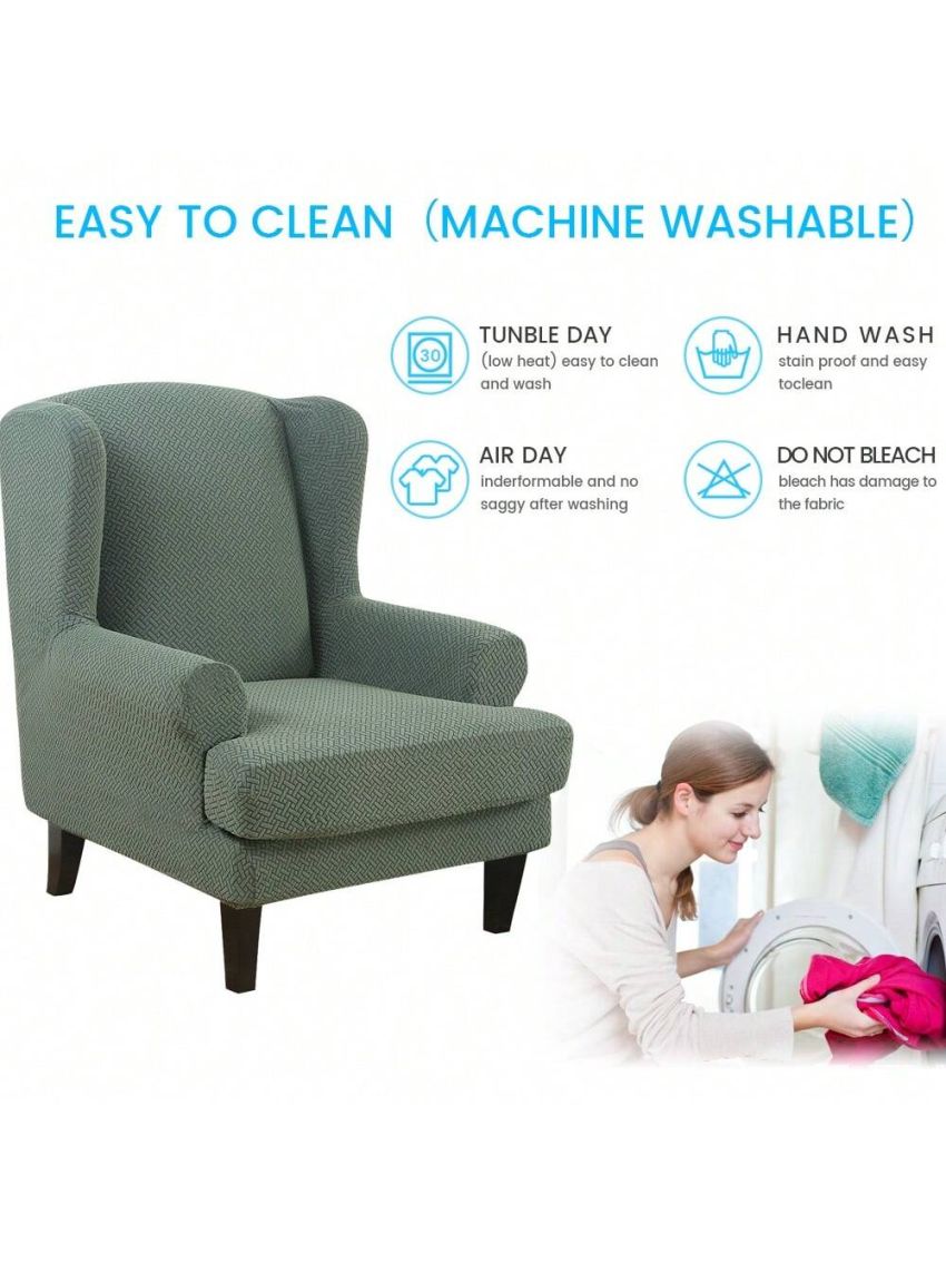 Wingback Armchair Cover Stretch Slipcover Elastic Wing Chair Cvoer Protector 2 Pieces