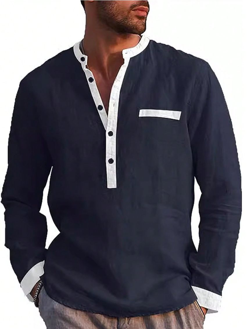 Extended Sizes Men's Plus Size Button Front Half Placket Shirt