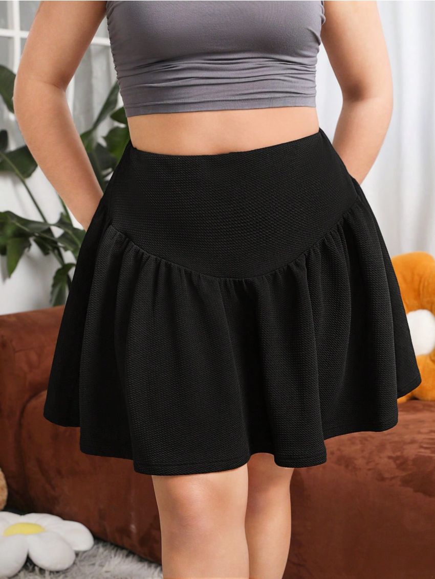 SHEIN Qutie Women'S Plus Size Solid Color High Waist Pleated Skirt