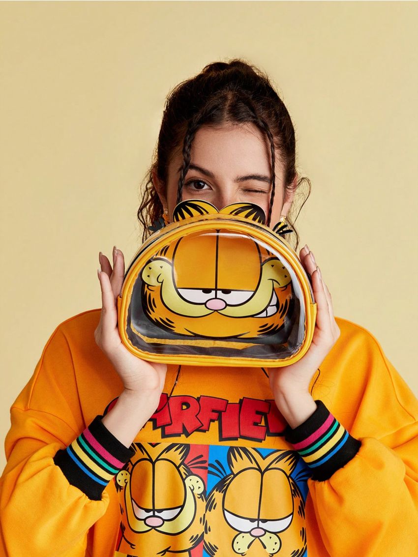 GARFIELD X SHEIN Yellow Irregular Shaped Cartoon Graphic Portable Cosmetic Bag