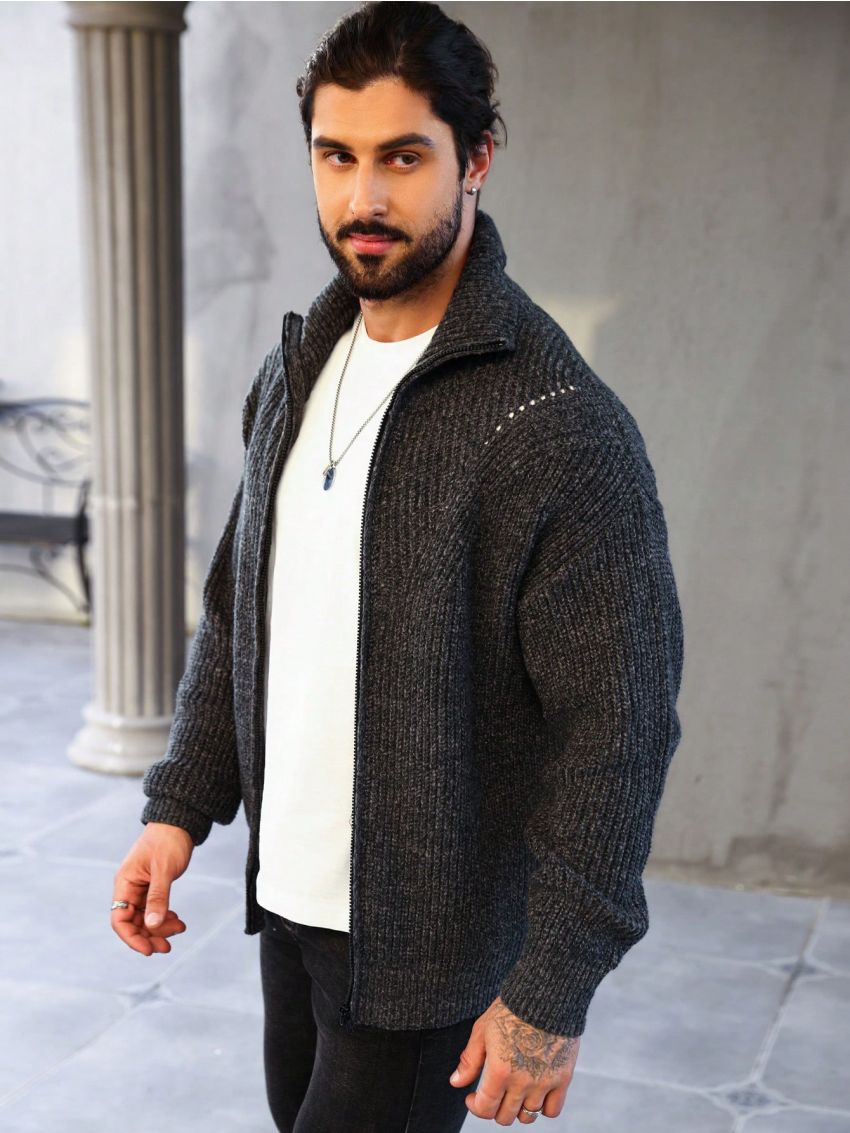 Manfinity Homme Men's Solid Color Zipper Cardigan