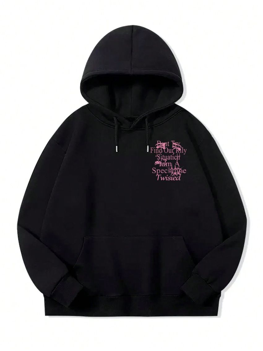Men Slogan Star Graphic Drop Shoulder Drawstring Hoodie