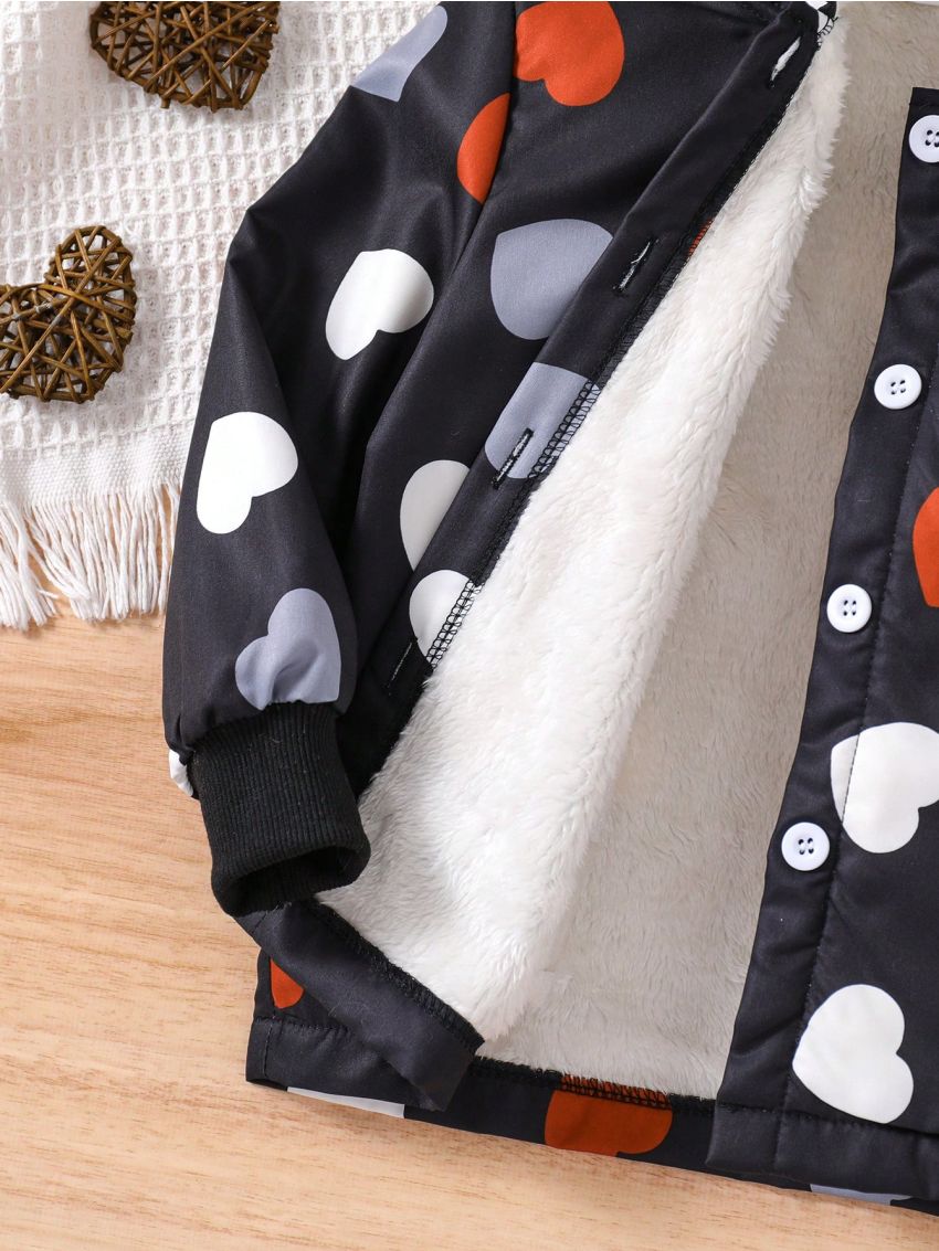 SHEIN Kids EVRYDAY Little Girls' Heart Print Hooded Jacket