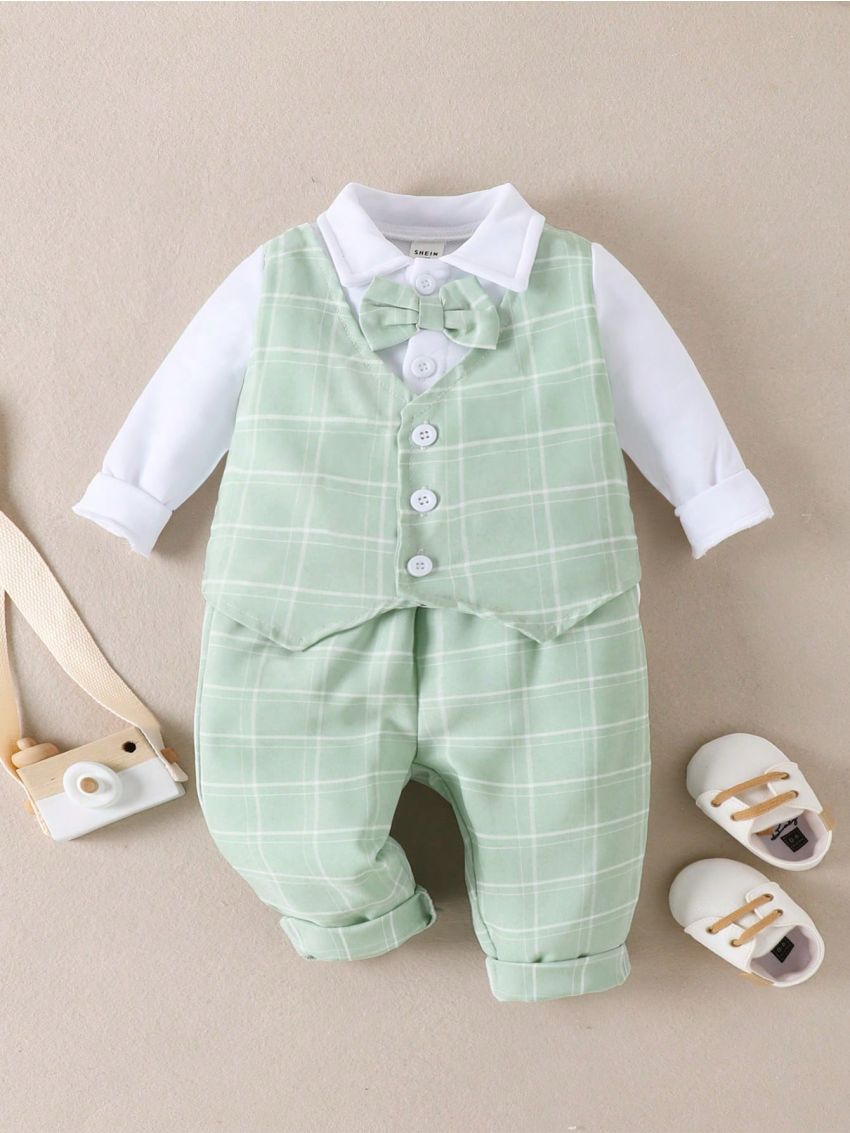 2pcs Baby Boys' Stripes Gentleman Style Suit Set (Fake 2pcs Suit)