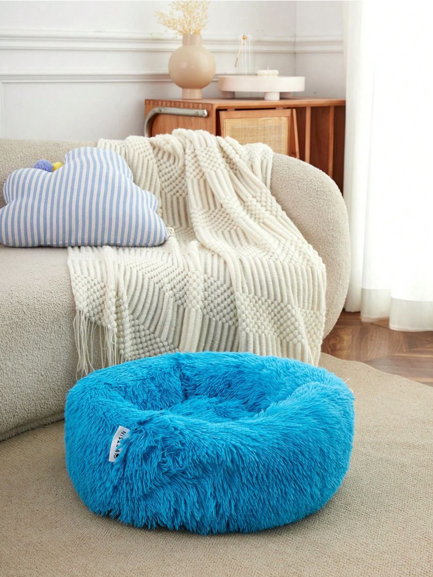 PETSIN Blue Plush & Washable Pet Bed Round Cushion, Suitable For Cats And Dogs For Deep Sleep And Warmth