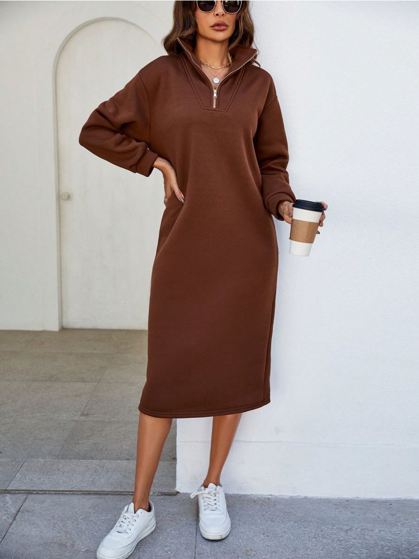 SHEIN LUNE Half Zipper Long Sweatshirt Dress