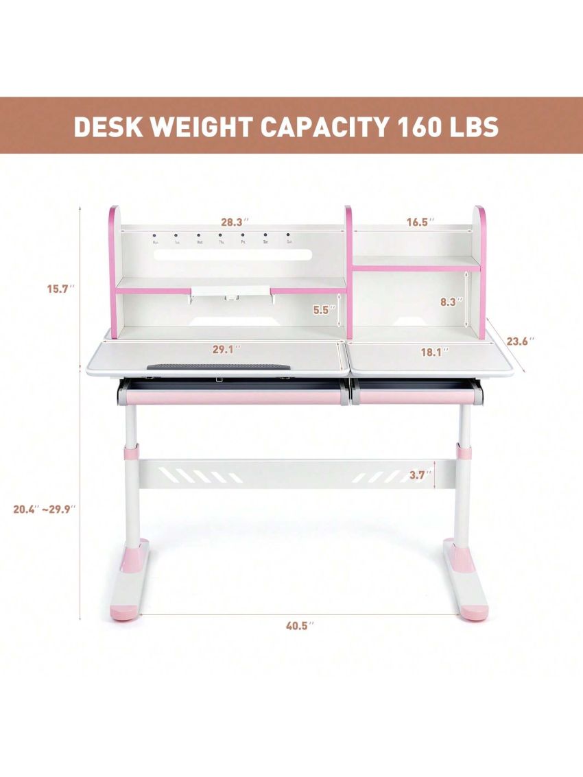 Adjustable Kids Desk with Hutch and Drawers, 40
