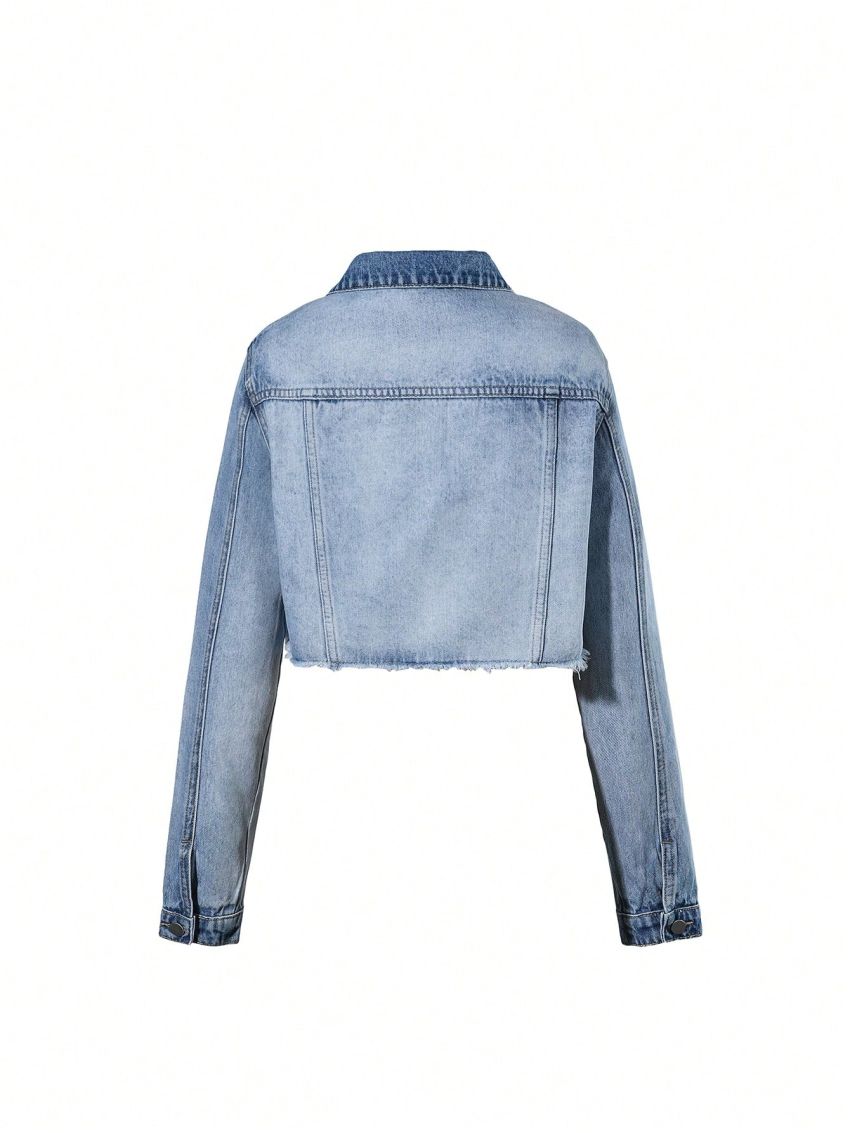 Teen Girls' Denim Jacket With Fringed Hem