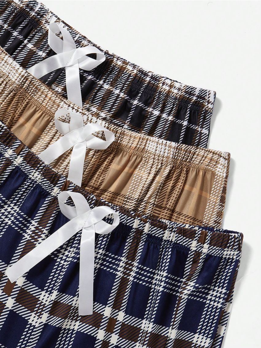 Plus 1pc Plaid Print Bow Front Sleep Pants & 1pc Plaid Print Sleep Pants