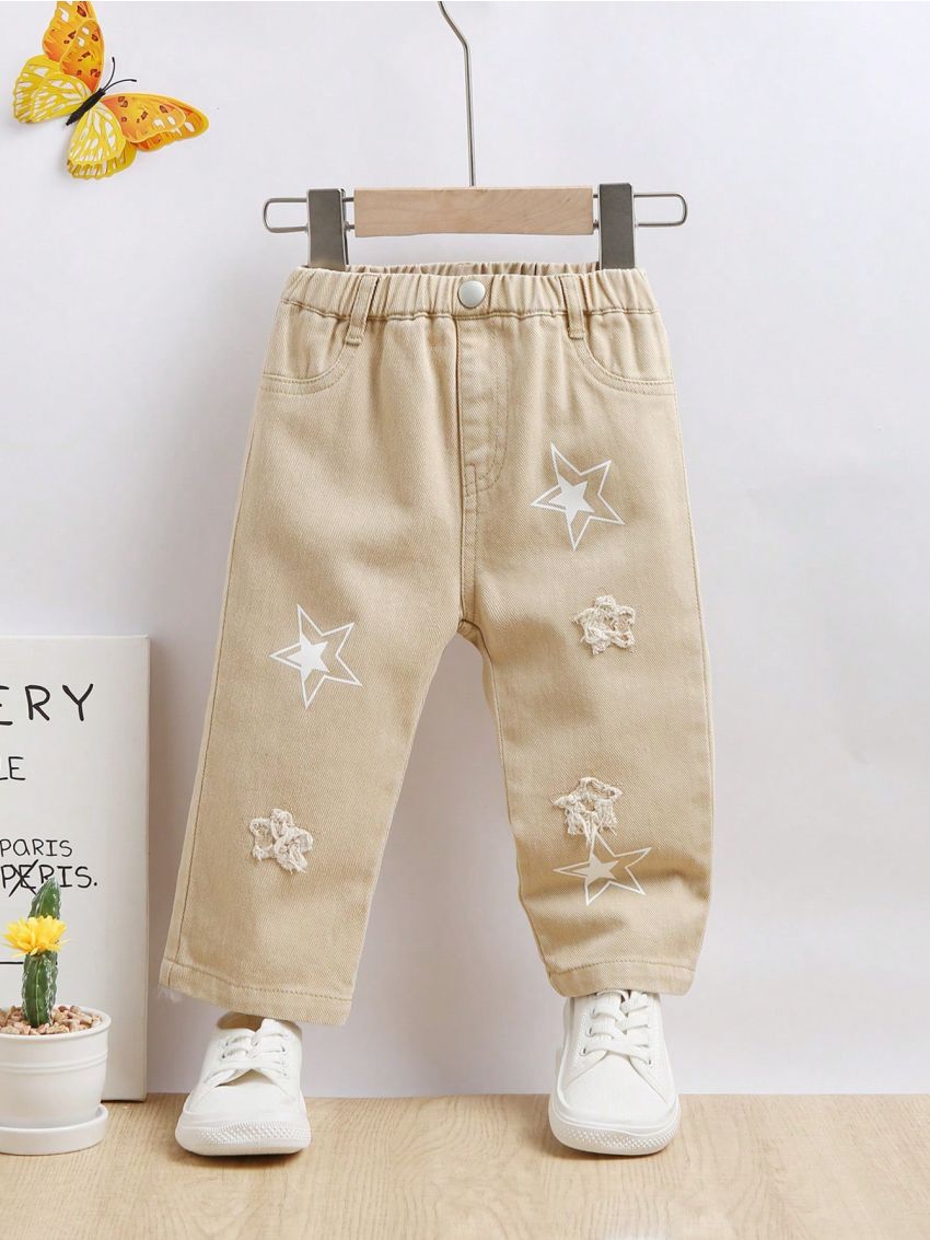Baby Boy Apricot Casual Patch Embroidery Jeans