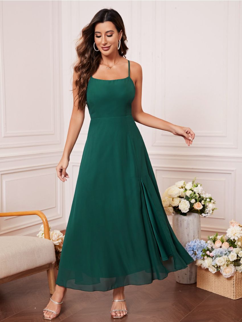 Solid Split Thigh Cami Bridesmaid Dress