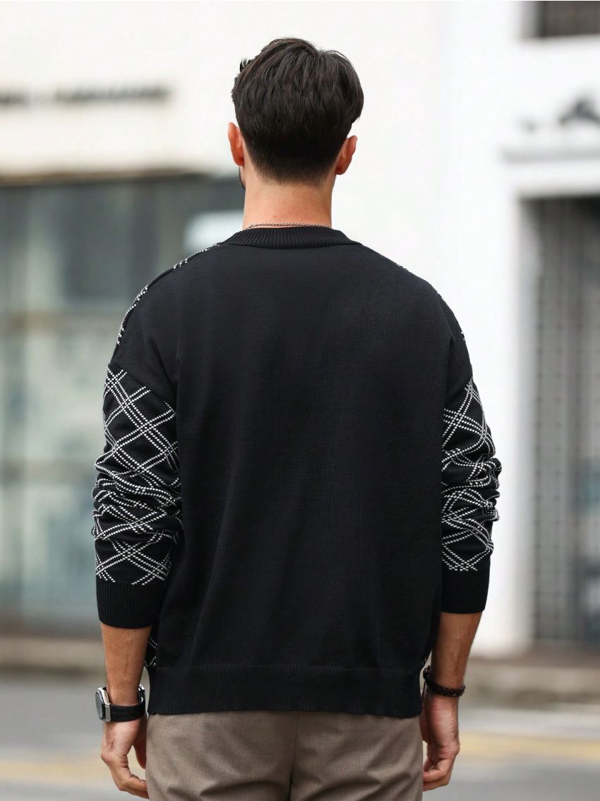 Men's Long Sleeve Button-front Plaid Cardigan Sweater