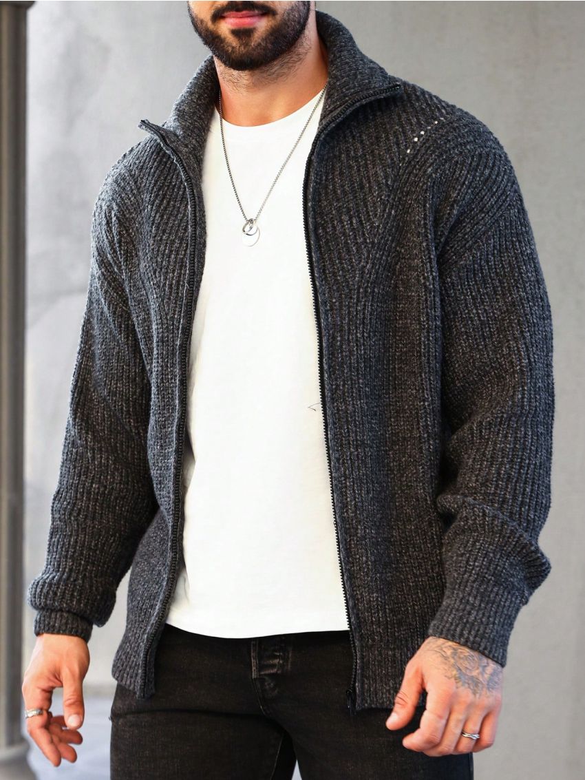 Manfinity Homme Men's Solid Color Zipper Cardigan