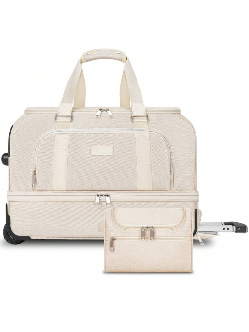 ETRONIK Large Weekender Bags with Shoes Compartment, Rolling Duffel Bag with Wheels, Waterproof Carry on Suitcase with Adjustable Strap for Overnight Trip, Toiletry Bag for Men Women