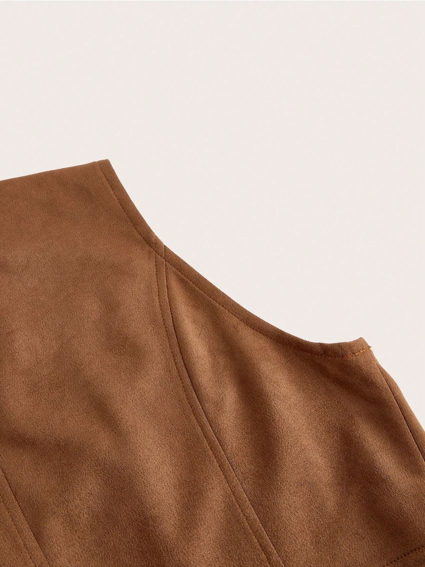 Plus Size Faux Suede Vest Jacket