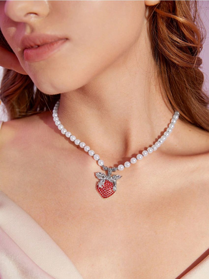 SHEIN MOD Strawberry Beaded Necklace