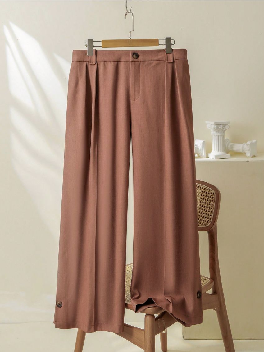 Plus Size Solid Color Pleated Wide Leg Pants