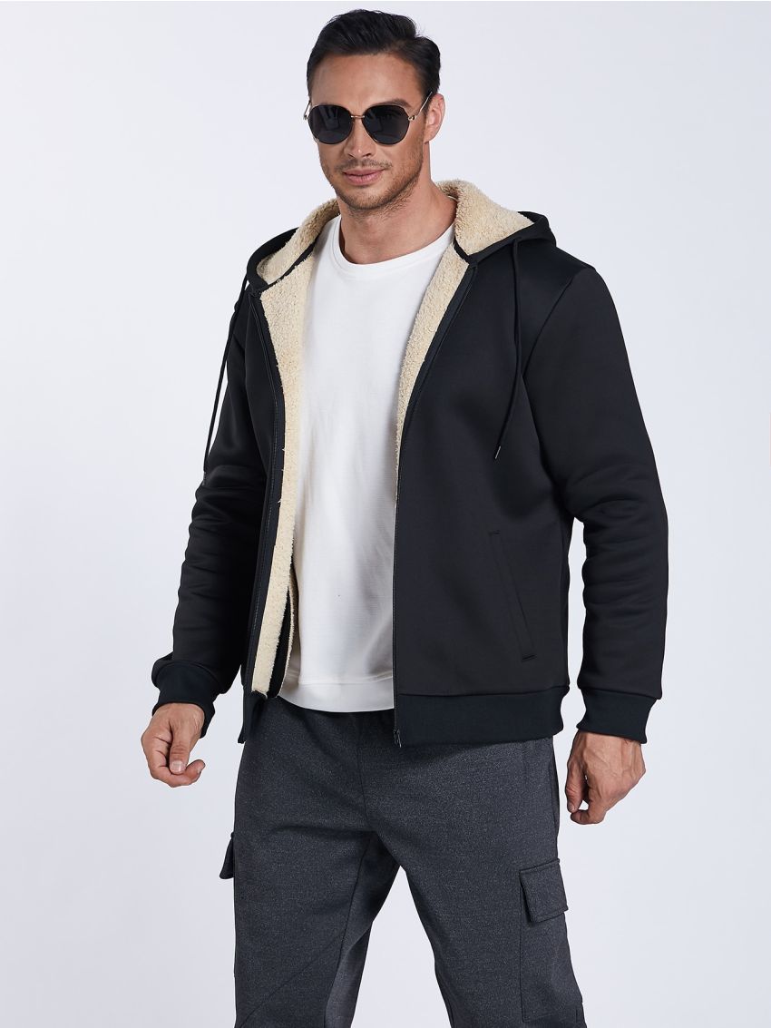 Manfinity Men Thermal Lined Zip Up Hooded Jacket