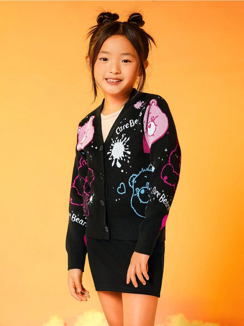 SHEIN X Care Bears Tween Girl Cartoon & Letter Pattern Cardigan