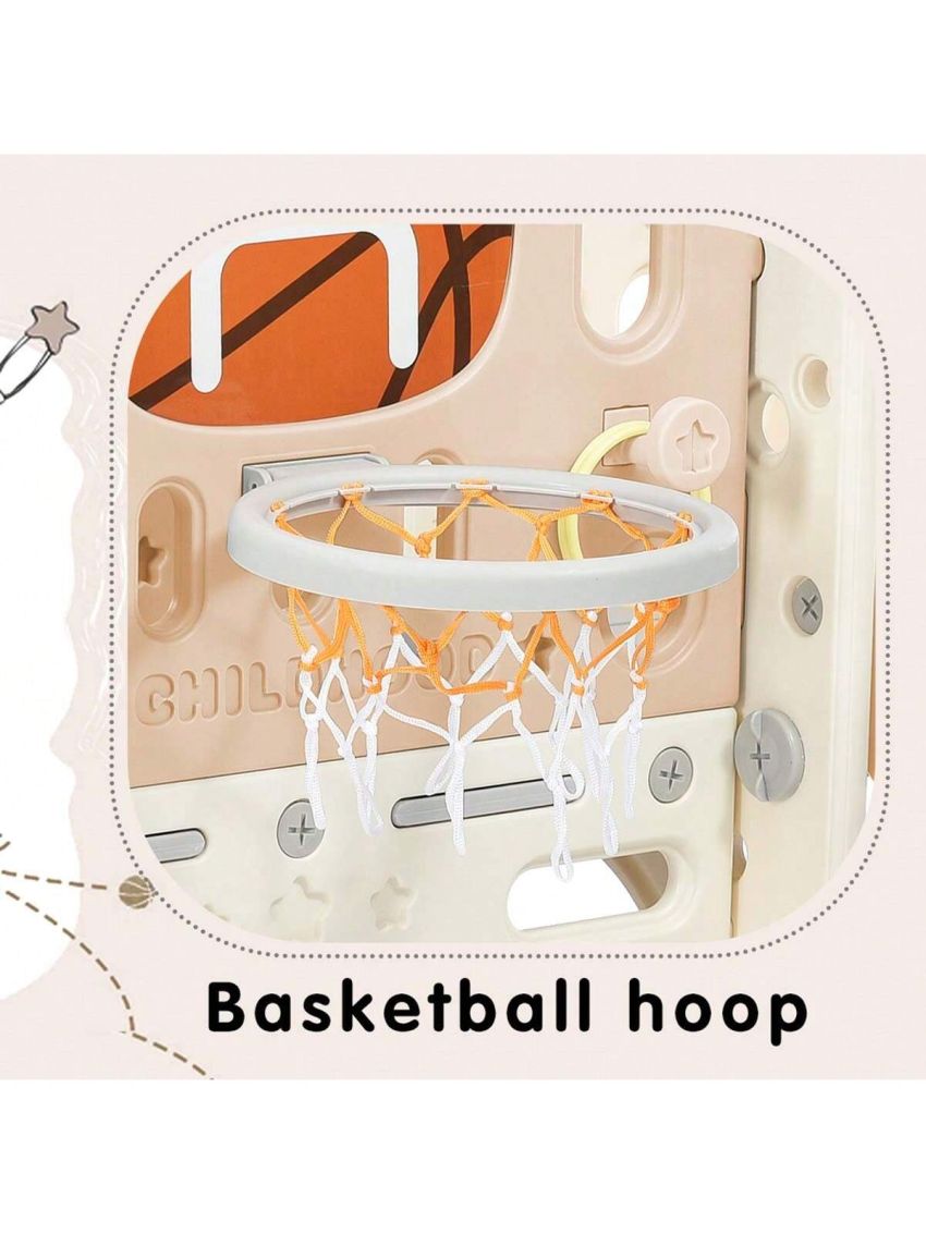 Merax Kids Slide Playset Structure, Freestanding Castle Climbing Crawling Playhouse with Slide, Arch Tunnel, Ring Toss, and Basketball Hoop, Toy Storage Organizer for Toddlers, Kids Climbers Playground