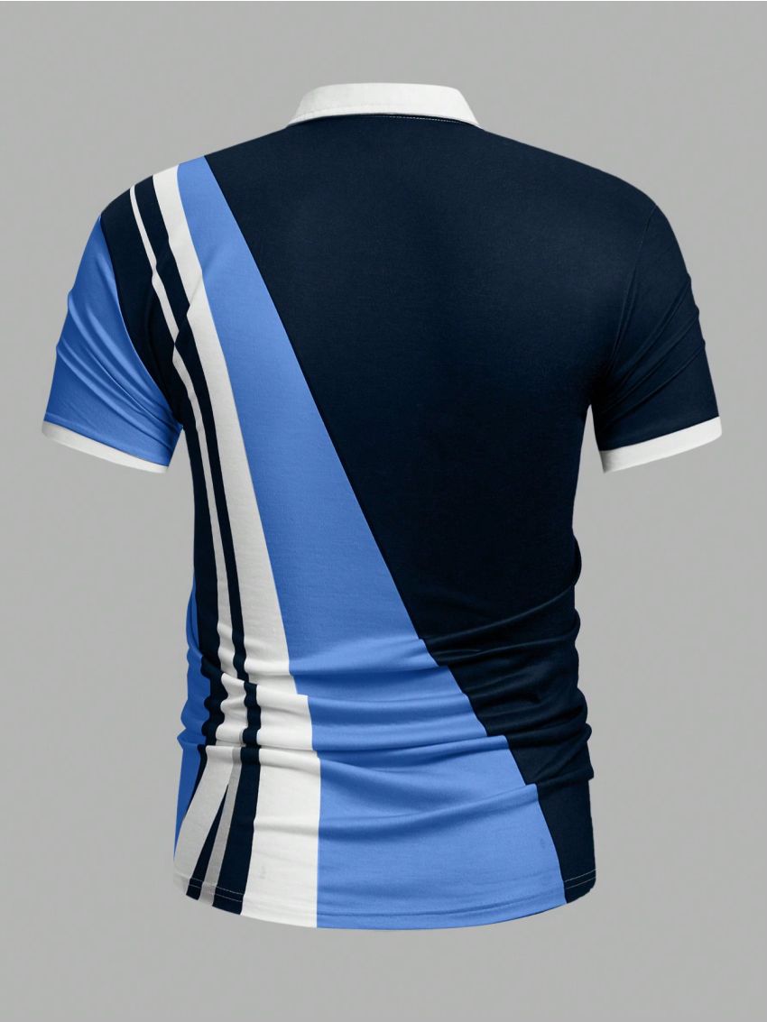Manfinity Homme Men's Color Block Striped Short Sleeve Polo Shirt