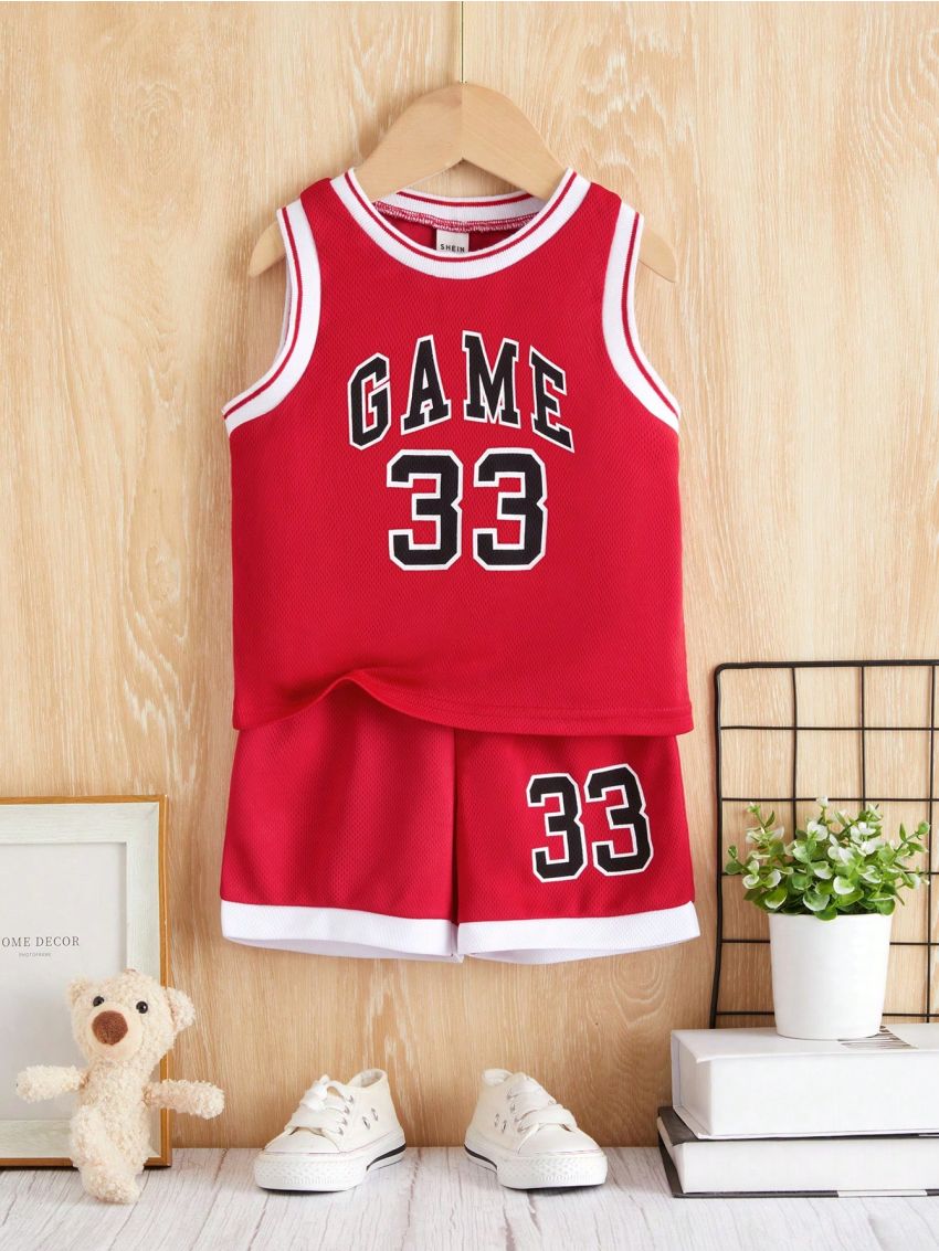 Street Style Breathable Basketball Suit Mesh Design Baby Boy Sportswear Set