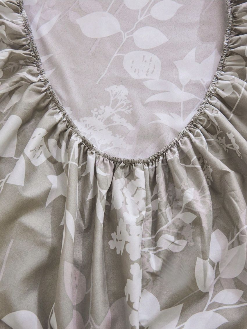 Polyester Grey Botanical Floral Pattern Bedding Set, 4pcs